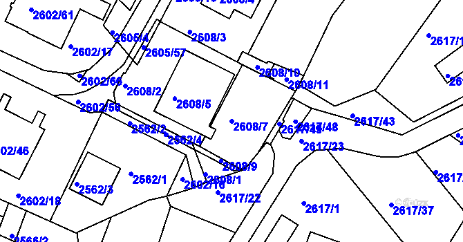 Parcela st. 2608/7 v KÚ Teplice, Katastrální mapa