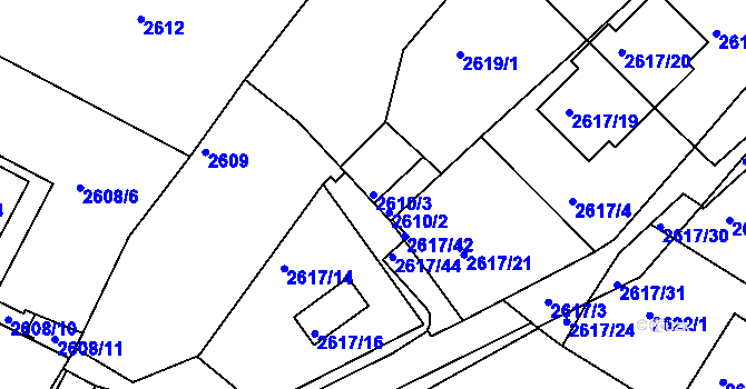 Parcela st. 2610/3 v KÚ Teplice, Katastrální mapa