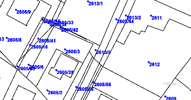Parcela st. 2613/5 v KÚ Teplice, Katastrální mapa