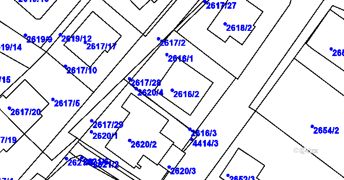 Parcela st. 2616/2 v KÚ Teplice, Katastrální mapa