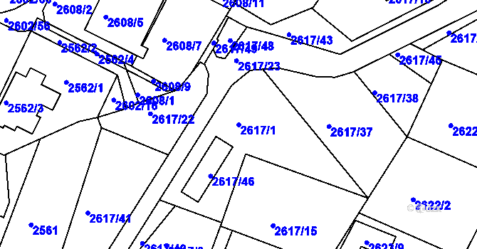 Parcela st. 2617/1 v KÚ Teplice, Katastrální mapa