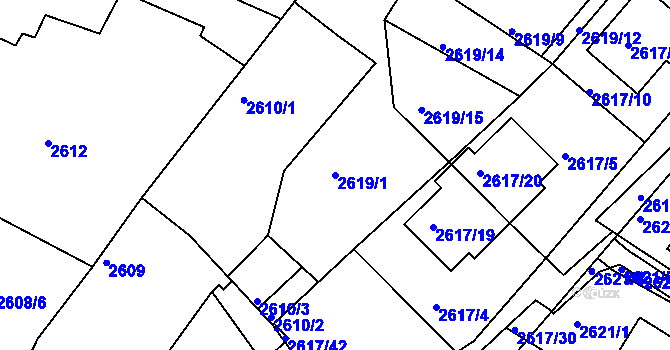 Parcela st. 2619/1 v KÚ Teplice, Katastrální mapa