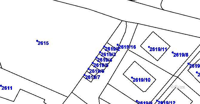 Parcela st. 2619/3 v KÚ Teplice, Katastrální mapa
