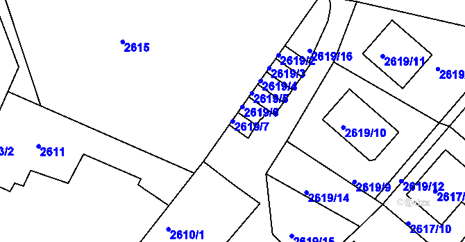 Parcela st. 2619/7 v KÚ Teplice, Katastrální mapa