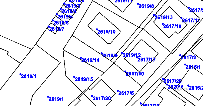 Parcela st. 2619/9 v KÚ Teplice, Katastrální mapa
