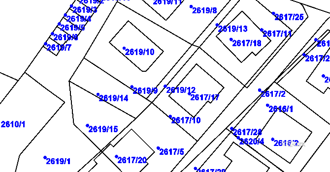 Parcela st. 2619/12 v KÚ Teplice, Katastrální mapa
