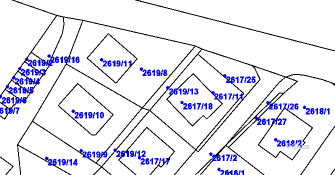 Parcela st. 2619/13 v KÚ Teplice, Katastrální mapa