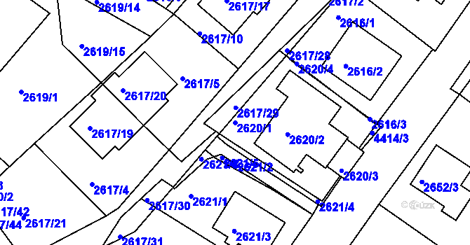 Parcela st. 2620/1 v KÚ Teplice, Katastrální mapa