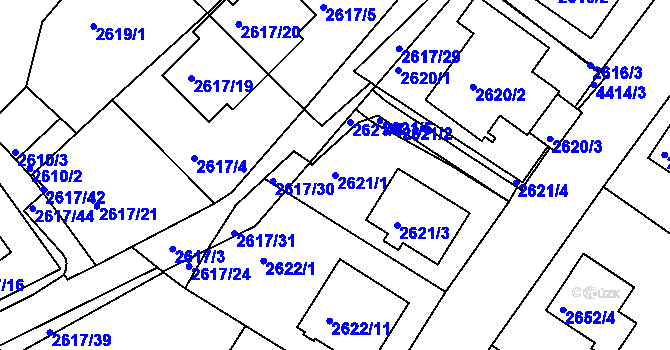 Parcela st. 2621/1 v KÚ Teplice, Katastrální mapa