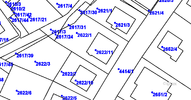 Parcela st. 2622/11 v KÚ Teplice, Katastrální mapa