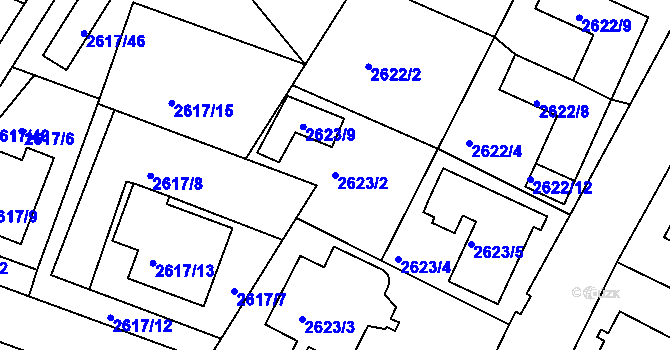 Parcela st. 2623/2 v KÚ Teplice, Katastrální mapa