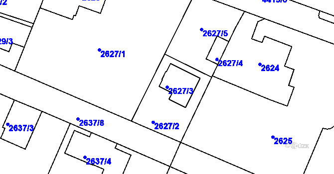 Parcela st. 2627/3 v KÚ Teplice, Katastrální mapa
