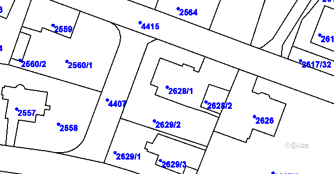 Parcela st. 2628/1 v KÚ Teplice, Katastrální mapa