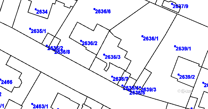 Parcela st. 2636/3 v KÚ Teplice, Katastrální mapa