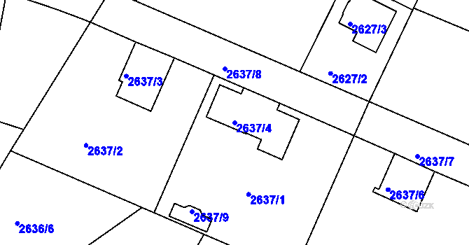 Parcela st. 2637/4 v KÚ Teplice, Katastrální mapa
