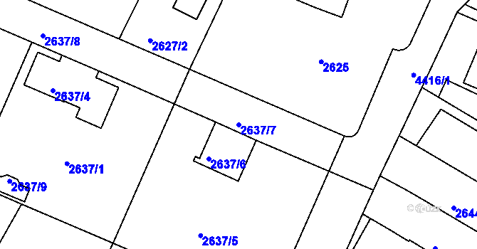 Parcela st. 2637/7 v KÚ Teplice, Katastrální mapa