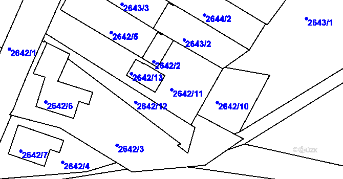 Parcela st. 2642/11 v KÚ Teplice, Katastrální mapa