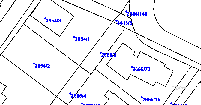 Parcela st. 2655/3 v KÚ Teplice, Katastrální mapa