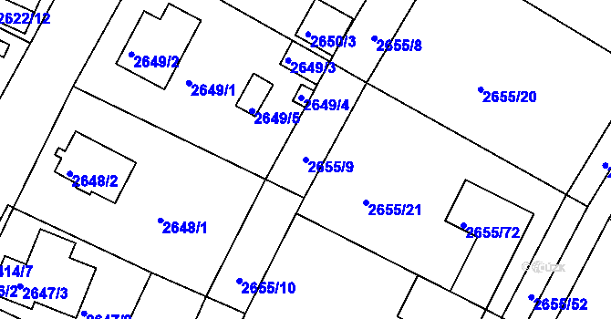 Parcela st. 2655/9 v KÚ Teplice, Katastrální mapa