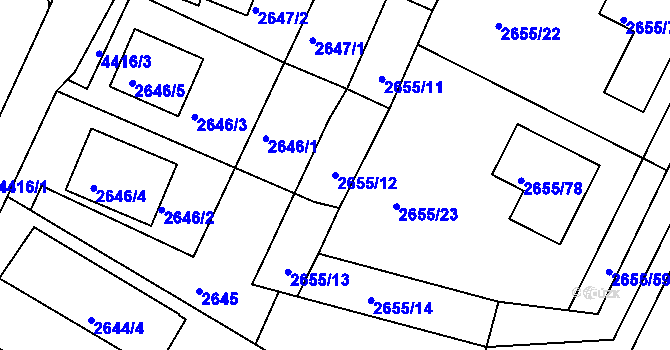 Parcela st. 2655/12 v KÚ Teplice, Katastrální mapa