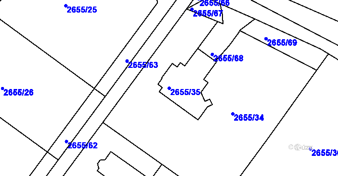 Parcela st. 2655/35 v KÚ Teplice, Katastrální mapa