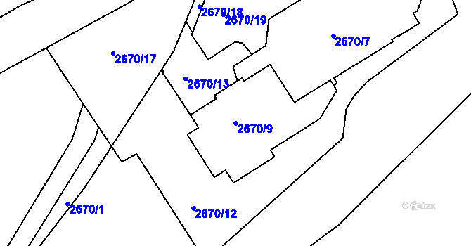 Parcela st. 2670/9 v KÚ Teplice, Katastrální mapa