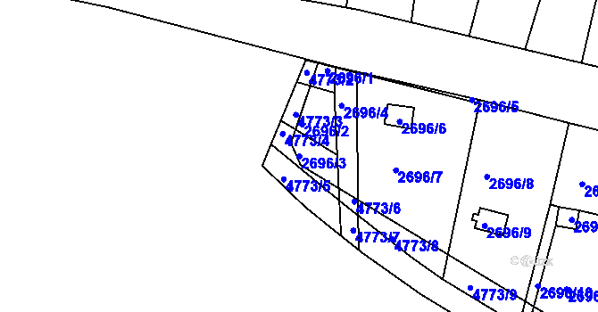 Parcela st. 2696/3 v KÚ Teplice, Katastrální mapa