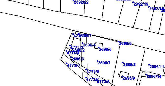 Parcela st. 2696/4 v KÚ Teplice, Katastrální mapa