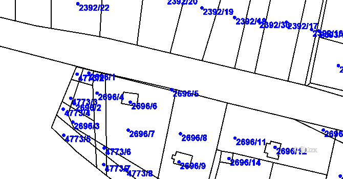 Parcela st. 2696/5 v KÚ Teplice, Katastrální mapa