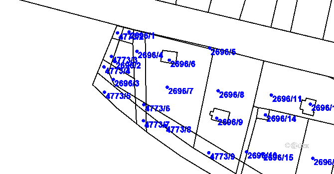 Parcela st. 2696/7 v KÚ Teplice, Katastrální mapa