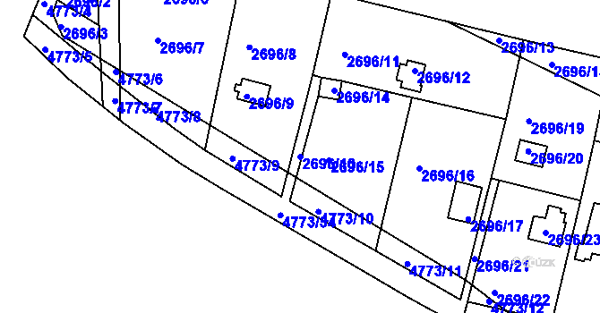 Parcela st. 2696/10 v KÚ Teplice, Katastrální mapa