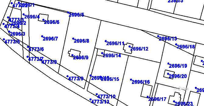 Parcela st. 2696/14 v KÚ Teplice, Katastrální mapa