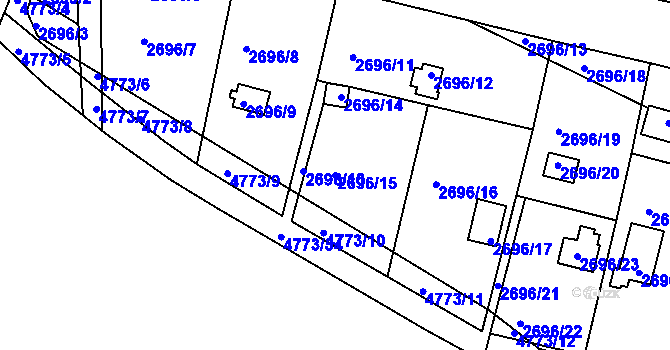 Parcela st. 2696/15 v KÚ Teplice, Katastrální mapa
