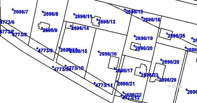 Parcela st. 2696/16 v KÚ Teplice, Katastrální mapa