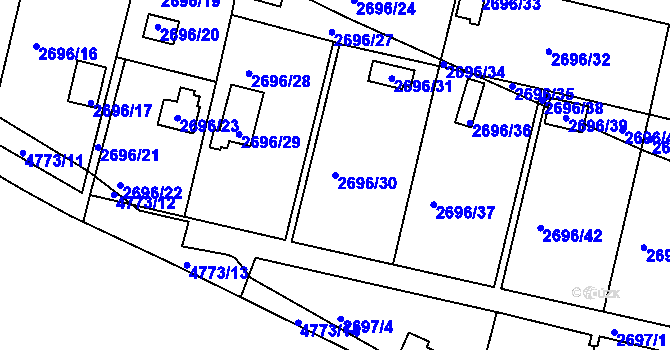 Parcela st. 2696/30 v KÚ Teplice, Katastrální mapa
