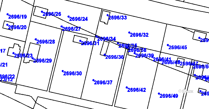 Parcela st. 2696/36 v KÚ Teplice, Katastrální mapa