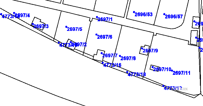 Parcela st. 2697/7 v KÚ Teplice, Katastrální mapa