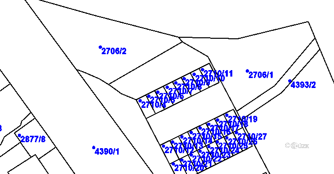 Parcela st. 2710/7 v KÚ Teplice, Katastrální mapa