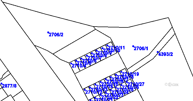 Parcela st. 2710/9 v KÚ Teplice, Katastrální mapa