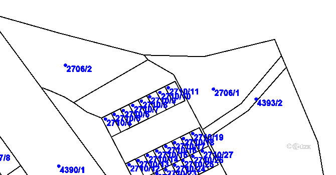 Parcela st. 2710/11 v KÚ Teplice, Katastrální mapa