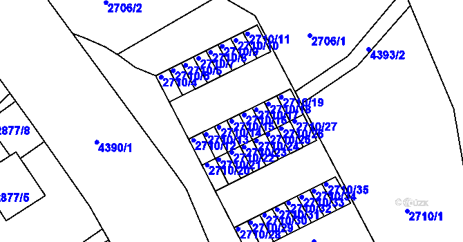 Parcela st. 2710/15 v KÚ Teplice, Katastrální mapa