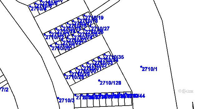 Parcela st. 2710/35 v KÚ Teplice, Katastrální mapa