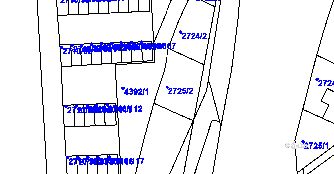 Parcela st. 2725/2 v KÚ Teplice, Katastrální mapa