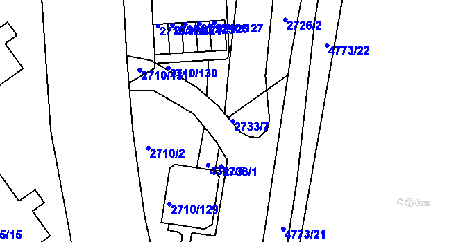 Parcela st. 2733/7 v KÚ Teplice, Katastrální mapa