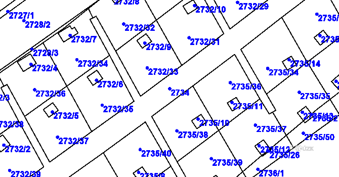 Parcela st. 2734 v KÚ Teplice, Katastrální mapa