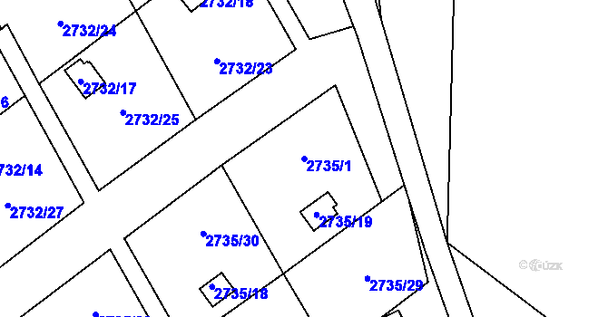 Parcela st. 2735/1 v KÚ Teplice, Katastrální mapa