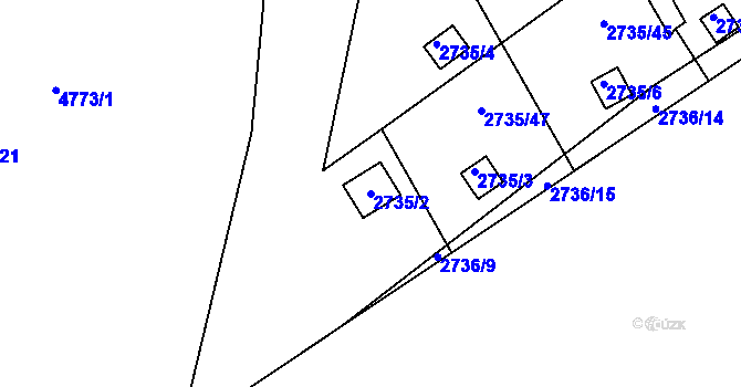 Parcela st. 2735/2 v KÚ Teplice, Katastrální mapa