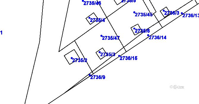Parcela st. 2735/3 v KÚ Teplice, Katastrální mapa