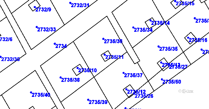 Parcela st. 2735/11 v KÚ Teplice, Katastrální mapa