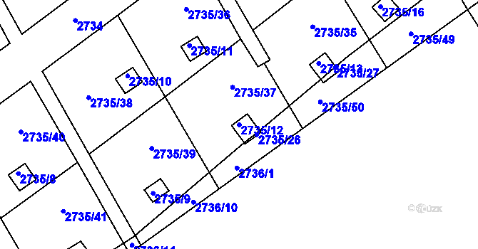 Parcela st. 2735/12 v KÚ Teplice, Katastrální mapa